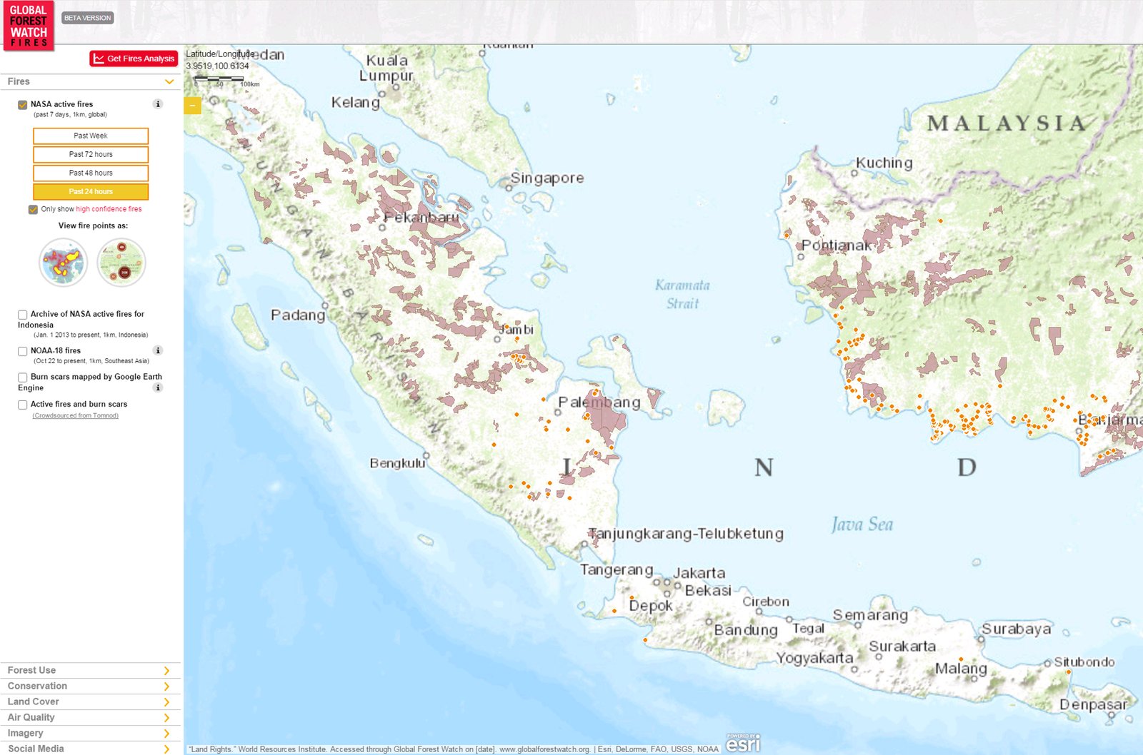 WRI-16 September 2015 - Hotspots are mainly located in South Sumatra and Kalimantan.